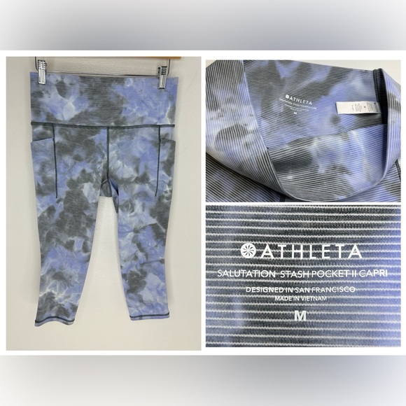 Athleta Salutation Stash Pocket II Capri Size Medium Purple Gym Athleisure 27x20 - Picture 1 of 12